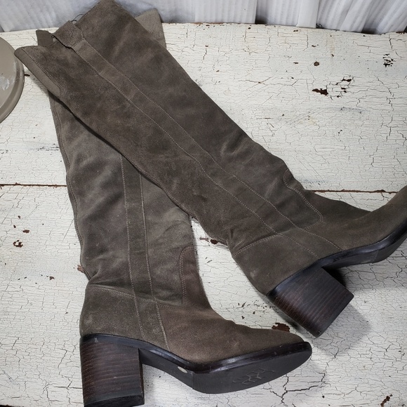 BCBGeneration Shoes - Over the Knee High Suede Leather Boots Olive Gray BCBGeneration Shoes - Over the Knee High Suede Leather Boots Olive Gray